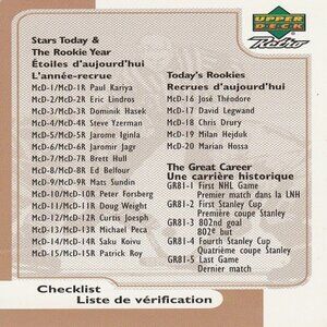 Checklist Card - Vintage 1999 Upper Deck Retro McDonalds NHL Hockey Series